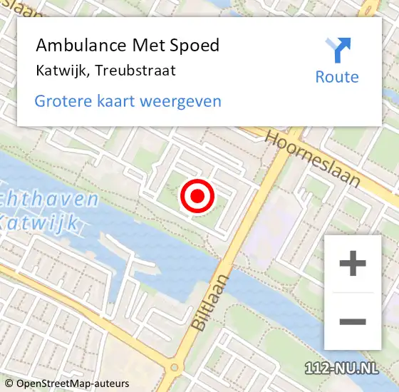 Locatie op kaart van de 112 melding: Ambulance Met Spoed Naar Katwijk, Treubstraat op 22 juni 2024 12:31