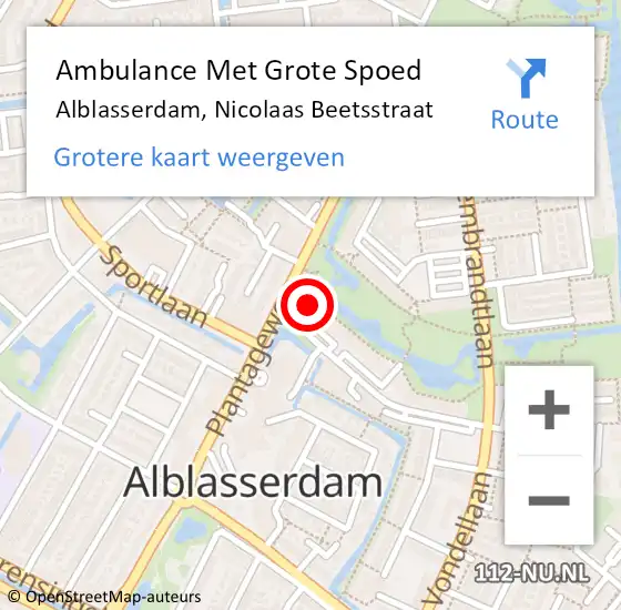 Locatie op kaart van de 112 melding: Ambulance Met Grote Spoed Naar Alblasserdam, Nicolaas Beetsstraat op 22 juni 2024 12:39