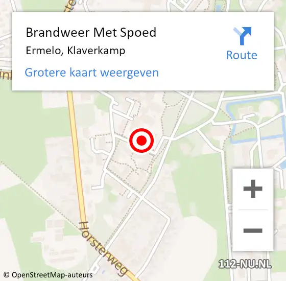 Locatie op kaart van de 112 melding: Brandweer Met Spoed Naar Ermelo, Klaverkamp op 22 juni 2024 12:42