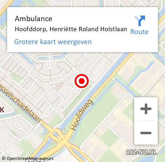 Locatie op kaart van de 112 melding: Ambulance Hoofddorp, Henriëtte Roland Holstlaan op 22 juni 2024 12:48