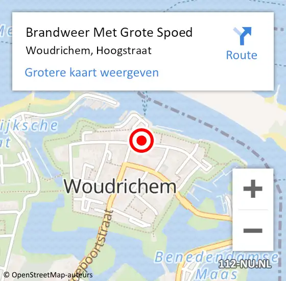 Locatie op kaart van de 112 melding: Brandweer Met Grote Spoed Naar Woudrichem, Hoogstraat op 22 juni 2024 12:49