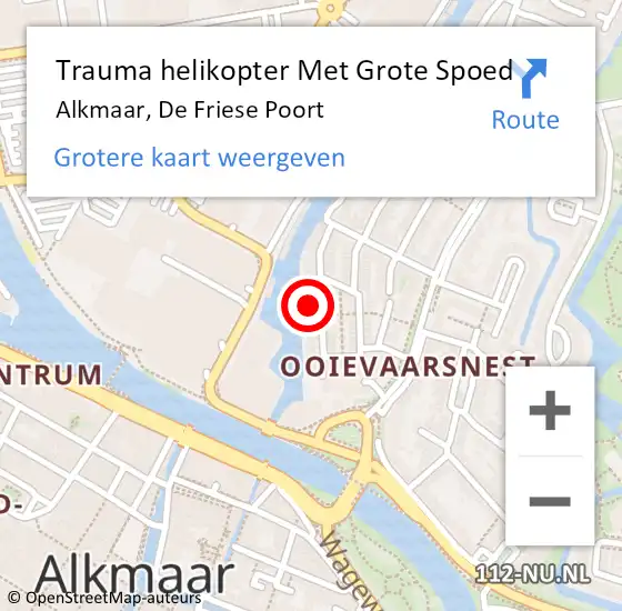 Locatie op kaart van de 112 melding: Trauma helikopter Met Grote Spoed Naar Alkmaar, De Friese Poort op 22 juni 2024 13:10