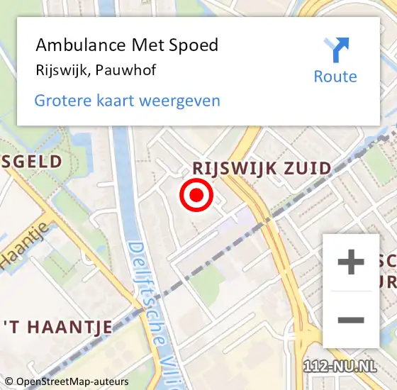 Locatie op kaart van de 112 melding: Ambulance Met Spoed Naar Rijswijk, Pauwhof op 22 juni 2024 13:22