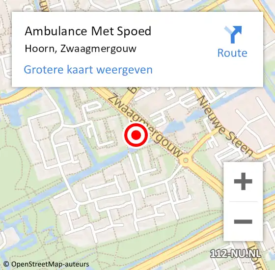 Locatie op kaart van de 112 melding: Ambulance Met Spoed Naar Hoorn, Zwaagmergouw op 22 juni 2024 13:25