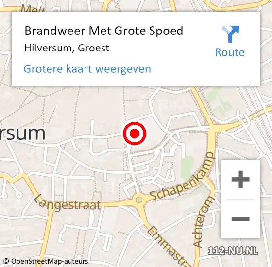 Locatie op kaart van de 112 melding: Brandweer Met Grote Spoed Naar Hilversum, Groest op 22 juni 2024 13:26