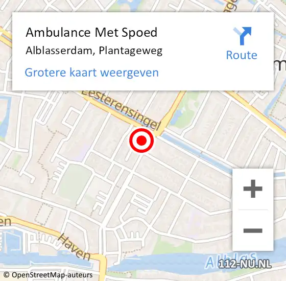 Locatie op kaart van de 112 melding: Ambulance Met Spoed Naar Alblasserdam, Plantageweg op 22 juni 2024 13:37