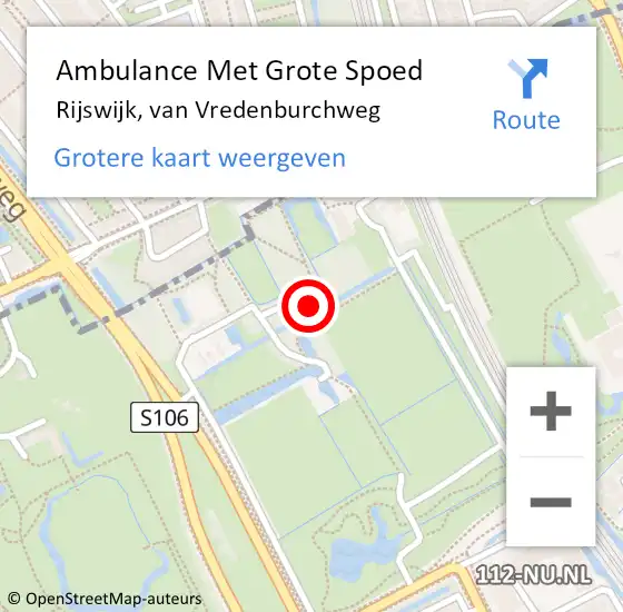 Locatie op kaart van de 112 melding: Ambulance Met Grote Spoed Naar Rijswijk, van Vredenburchweg op 22 juni 2024 13:46