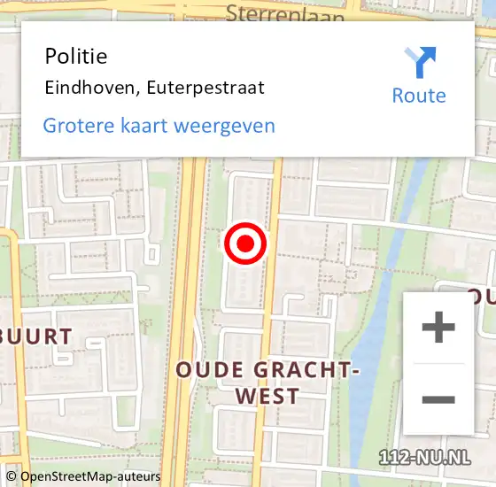 Locatie op kaart van de 112 melding: Politie Eindhoven, Euterpestraat op 22 juni 2024 13:54