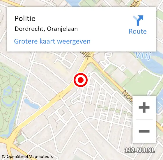 Locatie op kaart van de 112 melding: Politie Dordrecht, Oranjelaan op 22 juni 2024 13:55