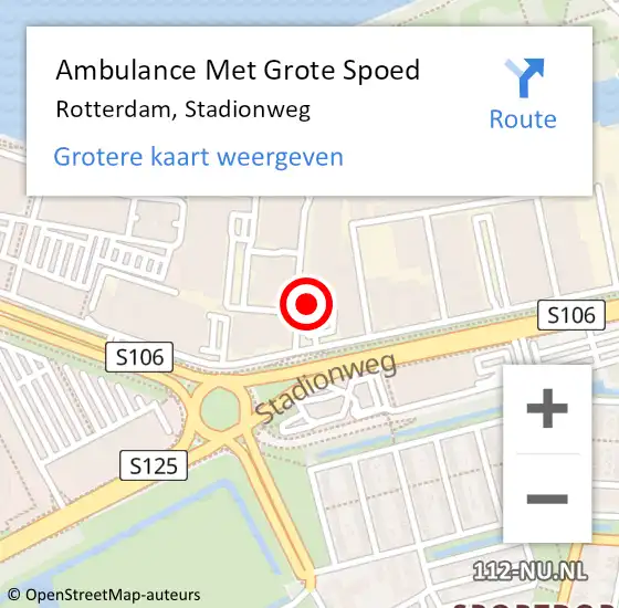 Locatie op kaart van de 112 melding: Ambulance Met Grote Spoed Naar Rotterdam, Stadionweg op 22 juni 2024 14:00