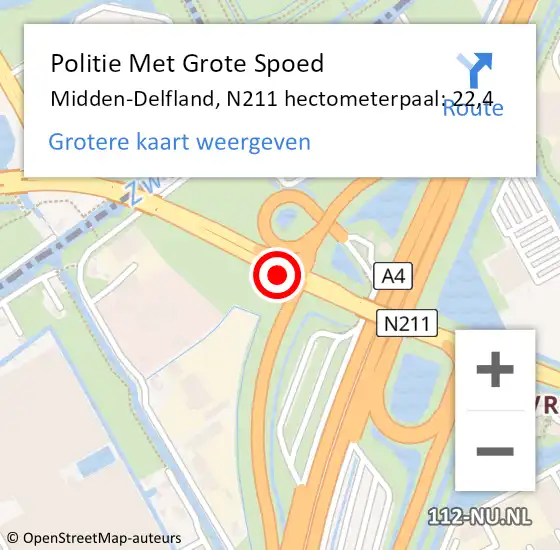 Locatie op kaart van de 112 melding: Politie Met Grote Spoed Naar Midden-Delfland, N211 hectometerpaal: 22,4 op 22 juni 2024 14:04