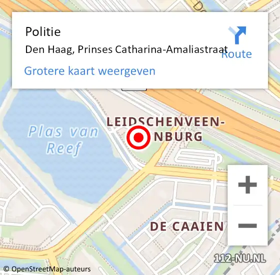 Locatie op kaart van de 112 melding: Politie Den Haag, Prinses Catharina-Amaliastraat op 22 juni 2024 14:08