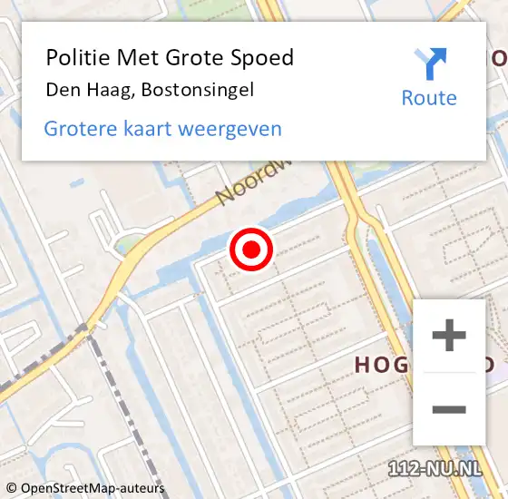 Locatie op kaart van de 112 melding: Politie Met Grote Spoed Naar Den Haag, Bostonsingel op 22 juni 2024 14:14