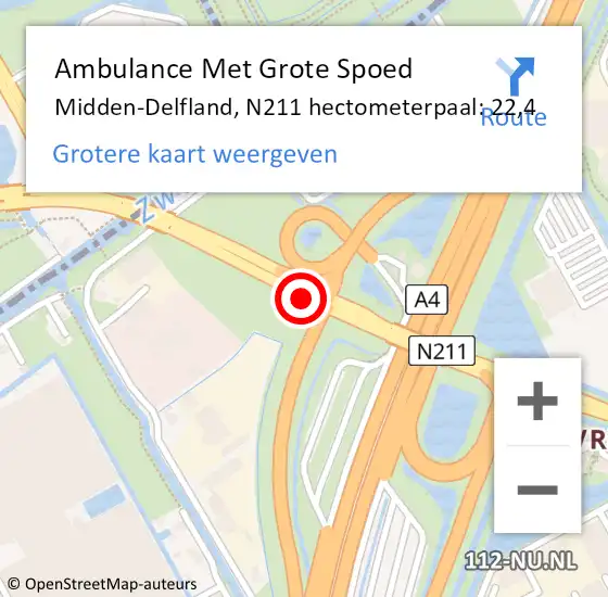 Locatie op kaart van de 112 melding: Ambulance Met Grote Spoed Naar Midden-Delfland, N211 hectometerpaal: 22,4 op 22 juni 2024 14:41