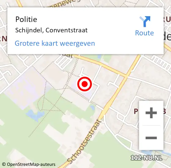 Locatie op kaart van de 112 melding: Politie Schijndel, Conventstraat op 22 juni 2024 14:51