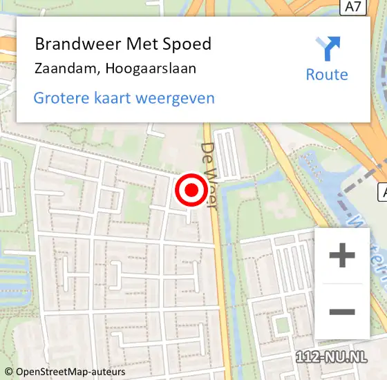 Locatie op kaart van de 112 melding: Brandweer Met Spoed Naar Zaandam, Hoogaarslaan op 22 juni 2024 14:58