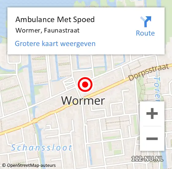 Locatie op kaart van de 112 melding: Ambulance Met Spoed Naar Wormer, Faunastraat op 22 juni 2024 15:22