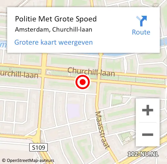Locatie op kaart van de 112 melding: Politie Met Grote Spoed Naar Amsterdam, Churchill-laan op 22 juni 2024 15:23