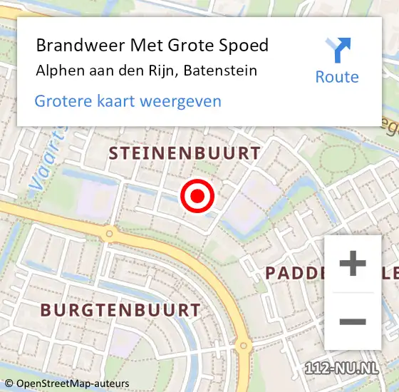 Locatie op kaart van de 112 melding: Brandweer Met Grote Spoed Naar Alphen aan den Rijn, Batenstein op 22 juni 2024 15:33