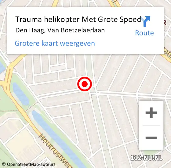 Locatie op kaart van de 112 melding: Trauma helikopter Met Grote Spoed Naar Den Haag, Van Boetzelaerlaan op 22 juni 2024 16:33