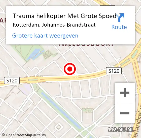 Locatie op kaart van de 112 melding: Trauma helikopter Met Grote Spoed Naar Rotterdam, Johannes-Brandstraat op 22 juni 2024 16:50