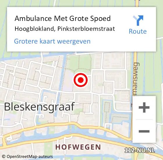 Locatie op kaart van de 112 melding: Ambulance Met Grote Spoed Naar Hoogblokland, Pinksterbloemstraat op 22 juni 2024 16:50