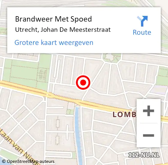 Locatie op kaart van de 112 melding: Brandweer Met Spoed Naar Utrecht, Johan De Meesterstraat op 10 oktober 2014 11:33