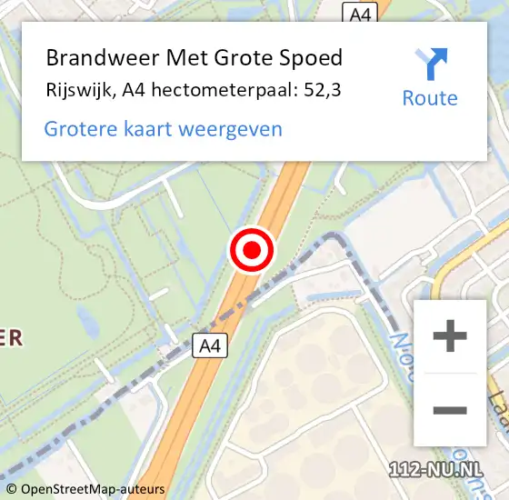 Locatie op kaart van de 112 melding: Brandweer Met Grote Spoed Naar Rijswijk, A4 hectometerpaal: 52,3 op 22 juni 2024 17:05