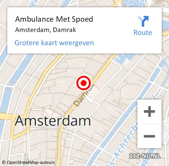 Locatie op kaart van de 112 melding: Ambulance Met Spoed Naar Amsterdam, Damrak op 22 juni 2024 17:12