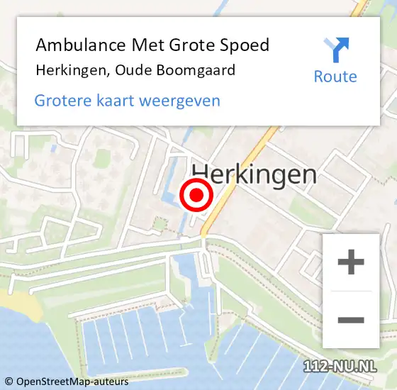 Locatie op kaart van de 112 melding: Ambulance Met Grote Spoed Naar Herkingen, Oude Boomgaard op 22 juni 2024 17:19