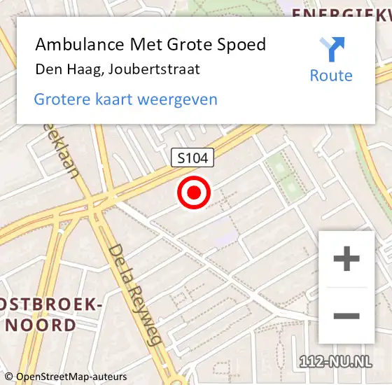 Locatie op kaart van de 112 melding: Ambulance Met Grote Spoed Naar Den Haag, Joubertstraat op 22 juni 2024 17:28