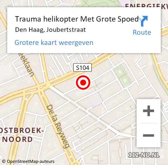 Locatie op kaart van de 112 melding: Trauma helikopter Met Grote Spoed Naar Den Haag, Joubertstraat op 22 juni 2024 17:29