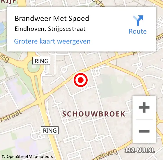 Locatie op kaart van de 112 melding: Brandweer Met Spoed Naar Eindhoven, Strijpsestraat op 22 juni 2024 17:48