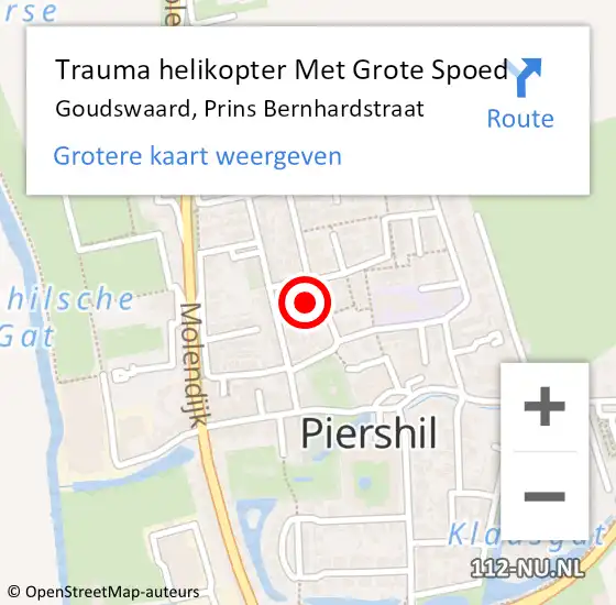 Locatie op kaart van de 112 melding: Trauma helikopter Met Grote Spoed Naar Goudswaard, Prins Bernhardstraat op 22 juni 2024 18:00