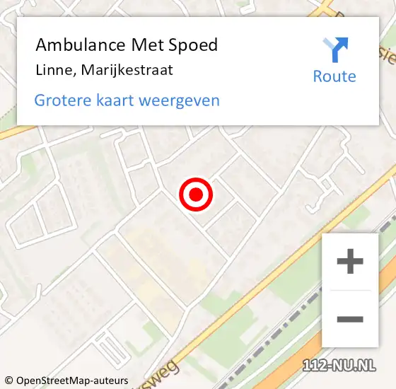 Locatie op kaart van de 112 melding: Ambulance Met Spoed Naar Linne, Marijkestraat op 10 oktober 2014 11:37