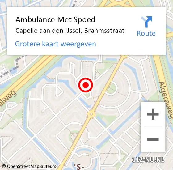 Locatie op kaart van de 112 melding: Ambulance Met Spoed Naar Capelle aan den IJssel, Brahmsstraat op 22 juni 2024 18:11