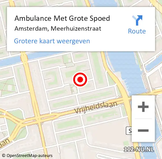 Locatie op kaart van de 112 melding: Ambulance Met Grote Spoed Naar Amsterdam, Meerhuizenstraat op 22 juni 2024 18:21