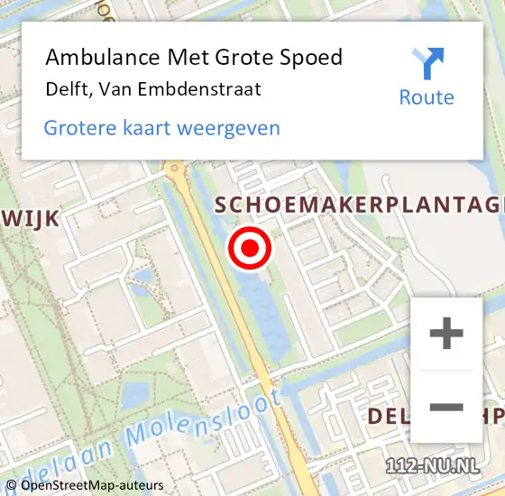 Locatie op kaart van de 112 melding: Ambulance Met Grote Spoed Naar Delft, Van Embdenstraat op 22 juni 2024 18:27