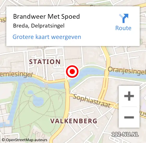 Locatie op kaart van de 112 melding: Brandweer Met Spoed Naar Breda, Delpratsingel op 22 juni 2024 18:33