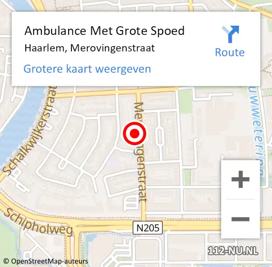 Locatie op kaart van de 112 melding: Ambulance Met Grote Spoed Naar Haarlem, Merovingenstraat op 22 juni 2024 18:46