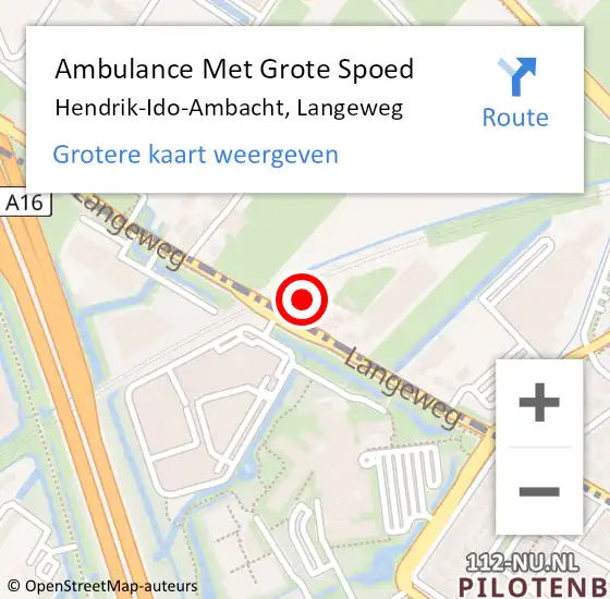 Locatie op kaart van de 112 melding: Ambulance Met Grote Spoed Naar Hendrik-Ido-Ambacht, Langeweg op 22 juni 2024 18:46