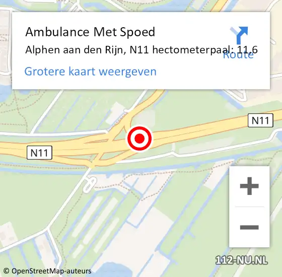 Locatie op kaart van de 112 melding: Ambulance Met Spoed Naar Alphen aan den Rijn, N11 hectometerpaal: 11,6 op 22 juni 2024 19:03