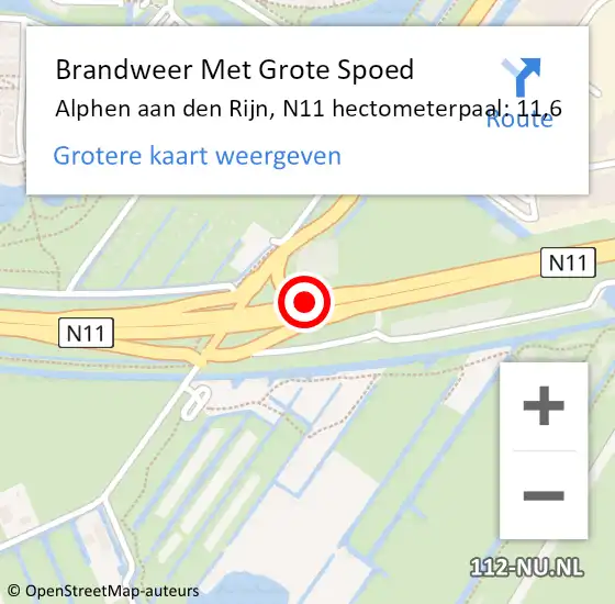 Locatie op kaart van de 112 melding: Brandweer Met Grote Spoed Naar Alphen aan den Rijn, N11 hectometerpaal: 11,6 op 22 juni 2024 19:08