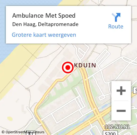 Locatie op kaart van de 112 melding: Ambulance Met Spoed Naar Den Haag, Deltapromenade op 22 juni 2024 19:15