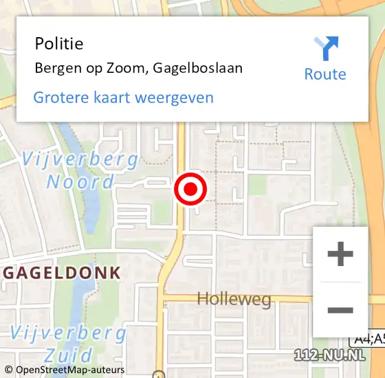 Locatie op kaart van de 112 melding: Politie Bergen op Zoom, Gagelboslaan op 22 juni 2024 19:16