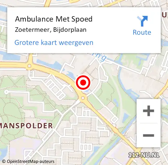 Locatie op kaart van de 112 melding: Ambulance Met Spoed Naar Zoetermeer, Bijdorplaan op 22 juni 2024 19:31