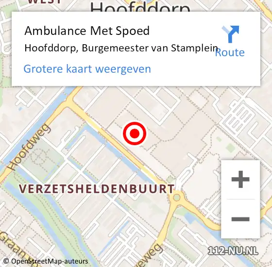 Locatie op kaart van de 112 melding: Ambulance Met Spoed Naar Hoofddorp, Burgemeester van Stamplein op 22 juni 2024 19:32