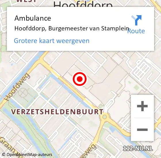 Locatie op kaart van de 112 melding: Ambulance Hoofddorp, Burgemeester van Stamplein op 22 juni 2024 19:33