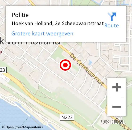 Locatie op kaart van de 112 melding: Politie Hoek van Holland, 2e Scheepvaartstraat op 22 juni 2024 19:35