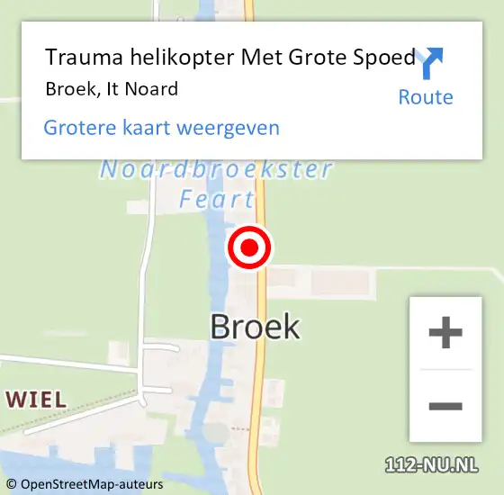 Locatie op kaart van de 112 melding: Trauma helikopter Met Grote Spoed Naar Broek, It Noard op 22 juni 2024 20:09